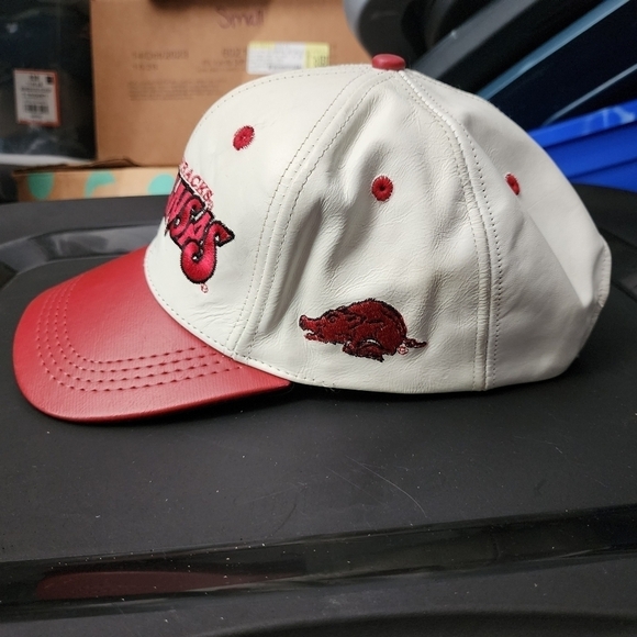 Modern Brand Arkansas Razorbacks Leather Snap-back Hat Cap OS One Size USA Made - Picture 3 of 12